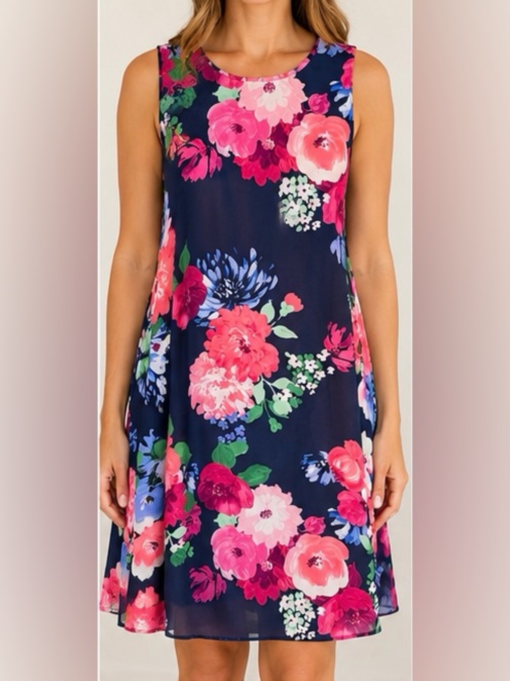 Jessica Howard Floral Dress Size 8 Navy Pink Blue Sleeveless